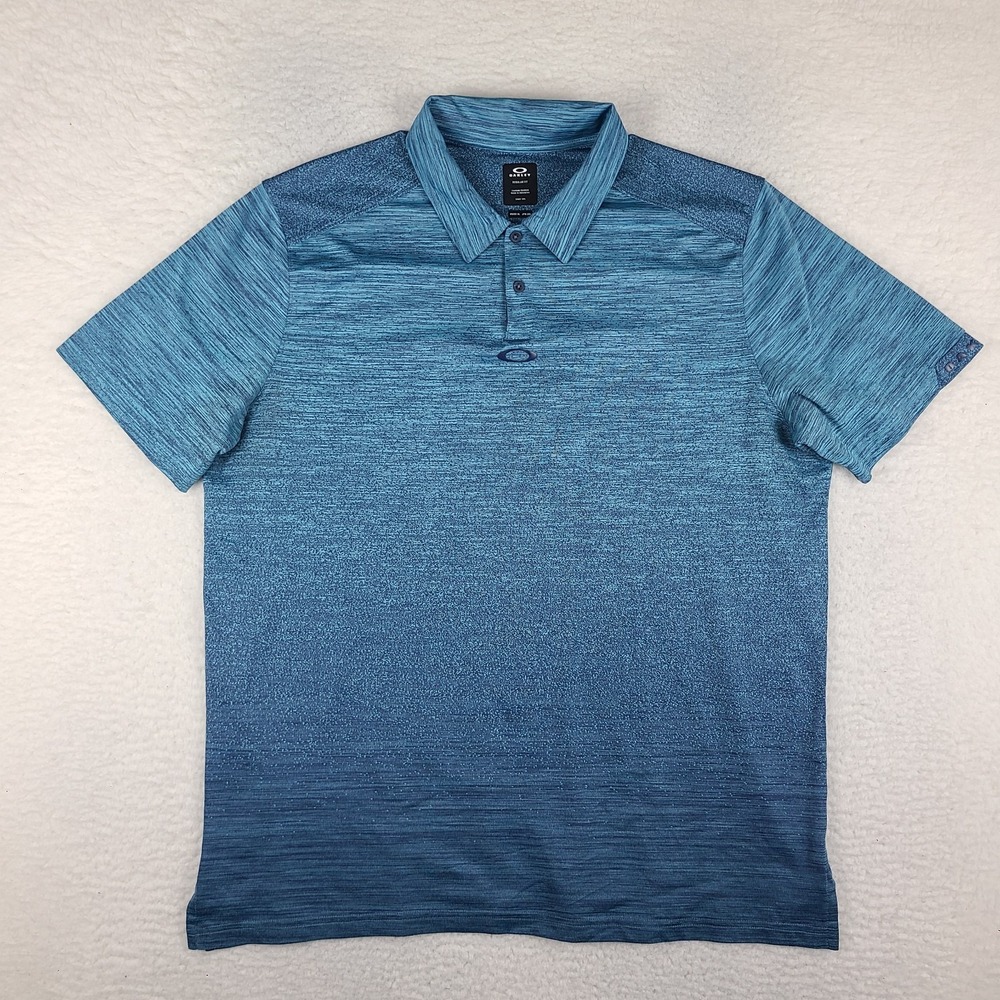 OAKLEY Polo Shirt Mens XL Blue Heathered Regular Fit Performance Short Sleeve
